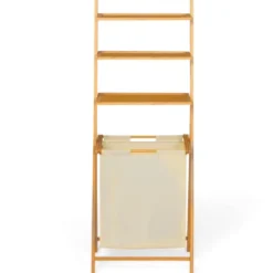 Étagère panier à linge en bambou et tissu écru