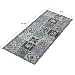 Tapis en vinyle effet carreaux de ciment noir et blanc 66 x 160 cm