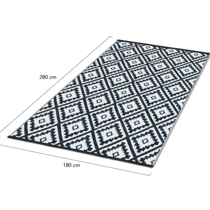 Tapis extérieur noir et blanc motifs géométriques 180 x 280 cm