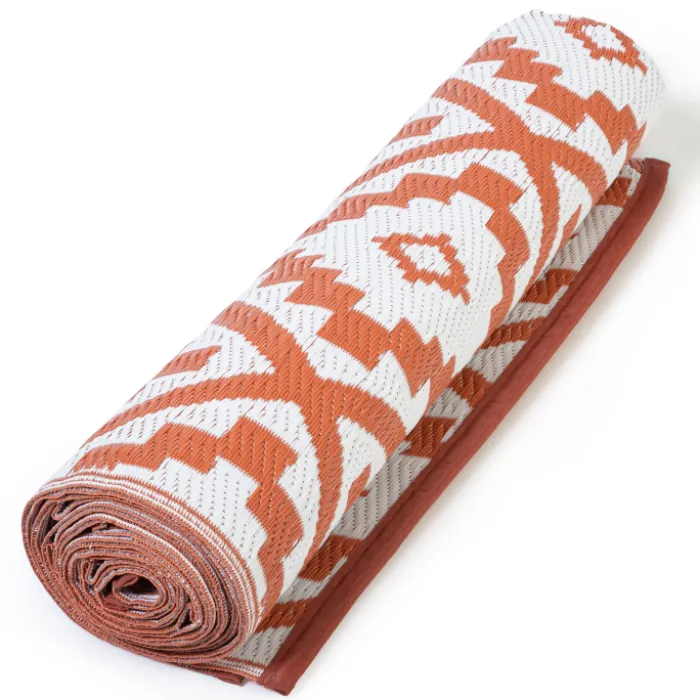 Tapis extérieur terracotta et blanc motifs géométriques 180 x 280 cm