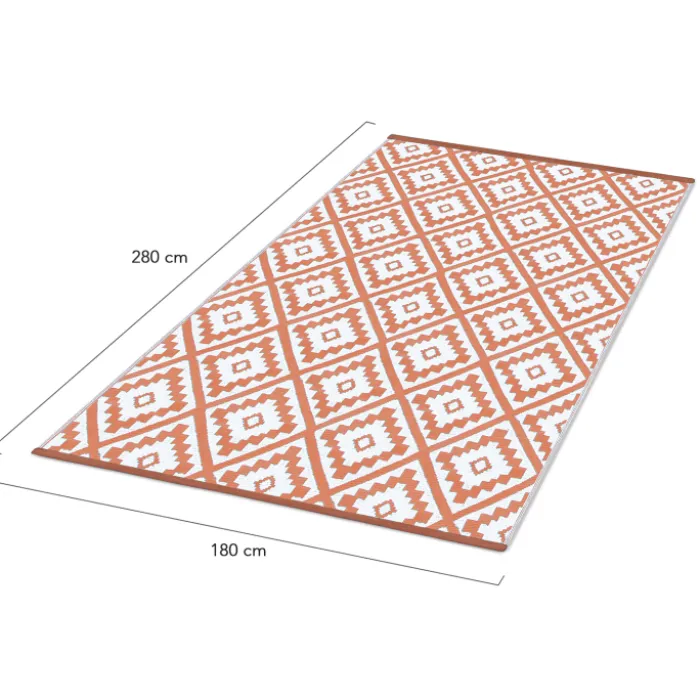 Tapis extérieur terracotta et blanc motifs géométriques 180 x 280 cm