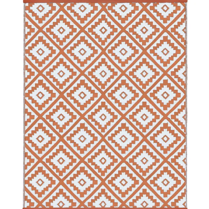 Tapis extérieur terracotta motifs géométriques 270 x 370 cm