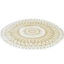 Tapis extérieur terrasse motifs maoris blanc et naturel 150 cm