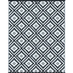 Tapis extérieur terrasse motifs géométriques noir et blanc 160 x 260 cm