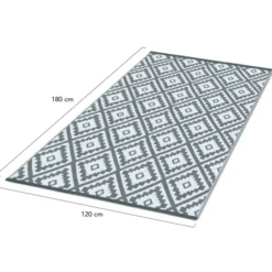 Tapis extérieur terrasse motifs géométriques gris et blanc 120 x 180 cm