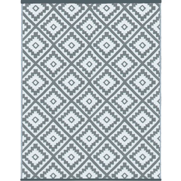 Tapis extérieur terrasse motifs géométriques gris et blanc 120 x 180 cm