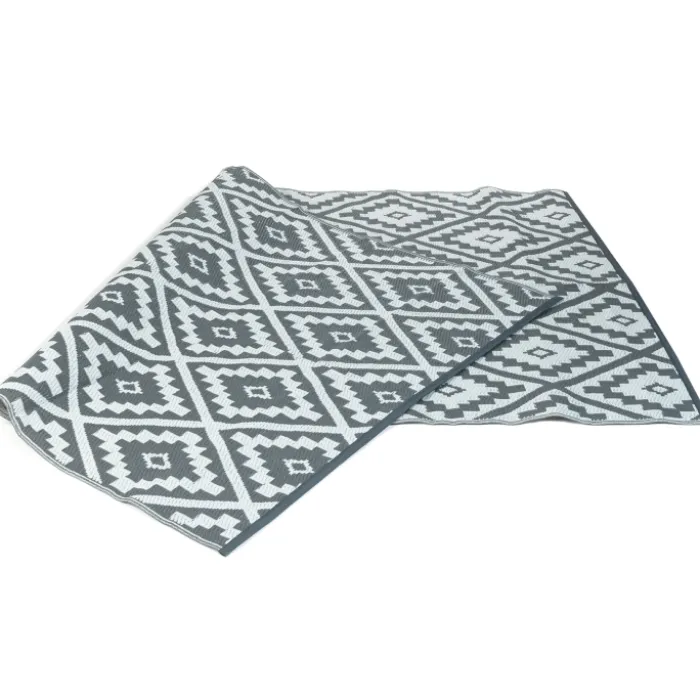 Tapis extérieur terrasse motifs géométriques gris et blanc 120 x 180 cm