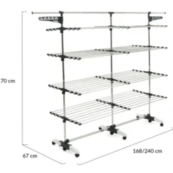Étendoir à linge XXL 60 m sur 4 niveaux avec barre télescopique