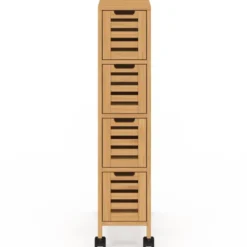 Tour de rangement 4 tiroirs bambou sur roulettes colonne gain de place