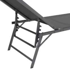 Transats de jardin acier gris anthracite et toile grise - lot de 2