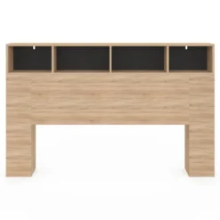 Tête de lit avec rangement intégré bois façon hêtre et noir 165 cm
