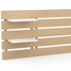 Tête de lit bois clair étagères blanches 5 larges lattes 240 cm