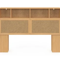Tête de lit 145 cm en cannage avec rangements fermés et niches