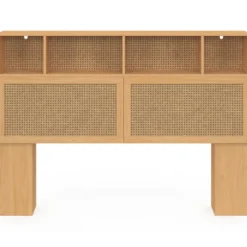 Tête de lit 145 cm en cannage avec rangements fermés et niches