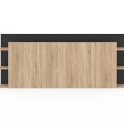 Tête de lit sur pied bois et noir avec rangement pour lit 140-160 cm