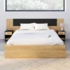 Tête de lit sur pied bois et noir avec chevets modulables