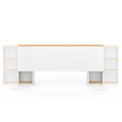 Tête de lit sur pied extensible blanc et façon bois avec chevets