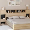Tête de lit sur pied noir et bois