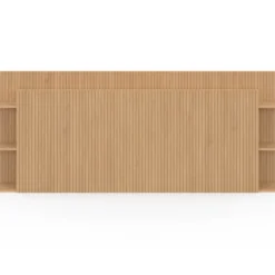 Tête de lit sur pied pour lit 140 et 160 cm avec rangements effet lattes tasseau bois