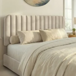 Tête de lit suspendue en velours beige 160 cm