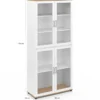 Vaisselier buffet haut 176 cm avec 4 portes vitrées blanc et bois