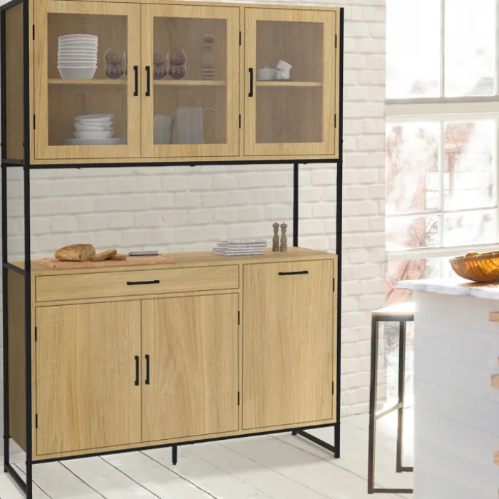 Vaisselier industriel 6 portes buffet de cuisine vitré 120 cm