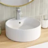 Vasque à poser ronde en céramique blanche L. 41 x l. 41 x H. 15,5 cm