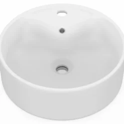 Vasque à poser ronde en céramique blanche L. 41 x l. 41 x H. 15,5 cm