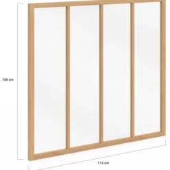 Verrière atelier 4 vitrages L. 116 x H. 108 cm en bois et verre trempé