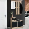 Vestiaire d'entrée avec miroir, porte-manteaux et range-chaussures