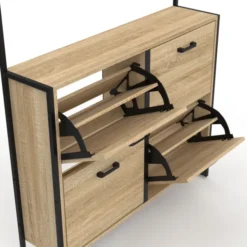 Vestiaire d'entrée industriel avec 12 accroches et 4 placards range chaussures