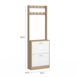 Vestiaire d’entrée meuble à chaussures 2 portes effet bois et blanc