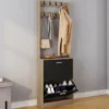 Vestiaire d'entrée meuble chaussures 2 portes effet bois et noir