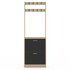 Vestiaire d'entrée meuble chaussures 2 portes effet bois et noir