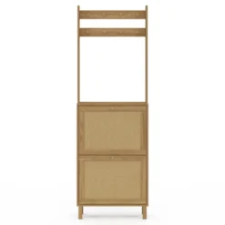 Vestiaire d'entrée 2 portes bois effet naturel cannage meuble chaussures 12 paires