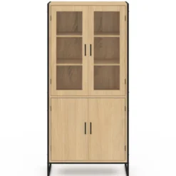 Vitrine buffet haut industriel 176 cm avec portes et étagères